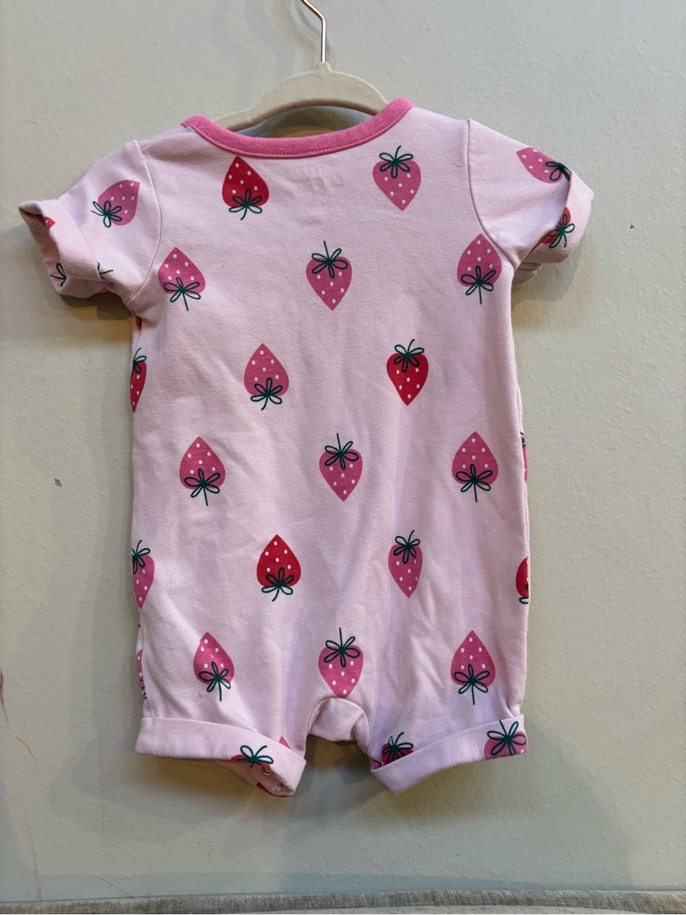 Cat & Jack Pink Strawberry Print Short Sleeve Romper - Picture 2 of 3